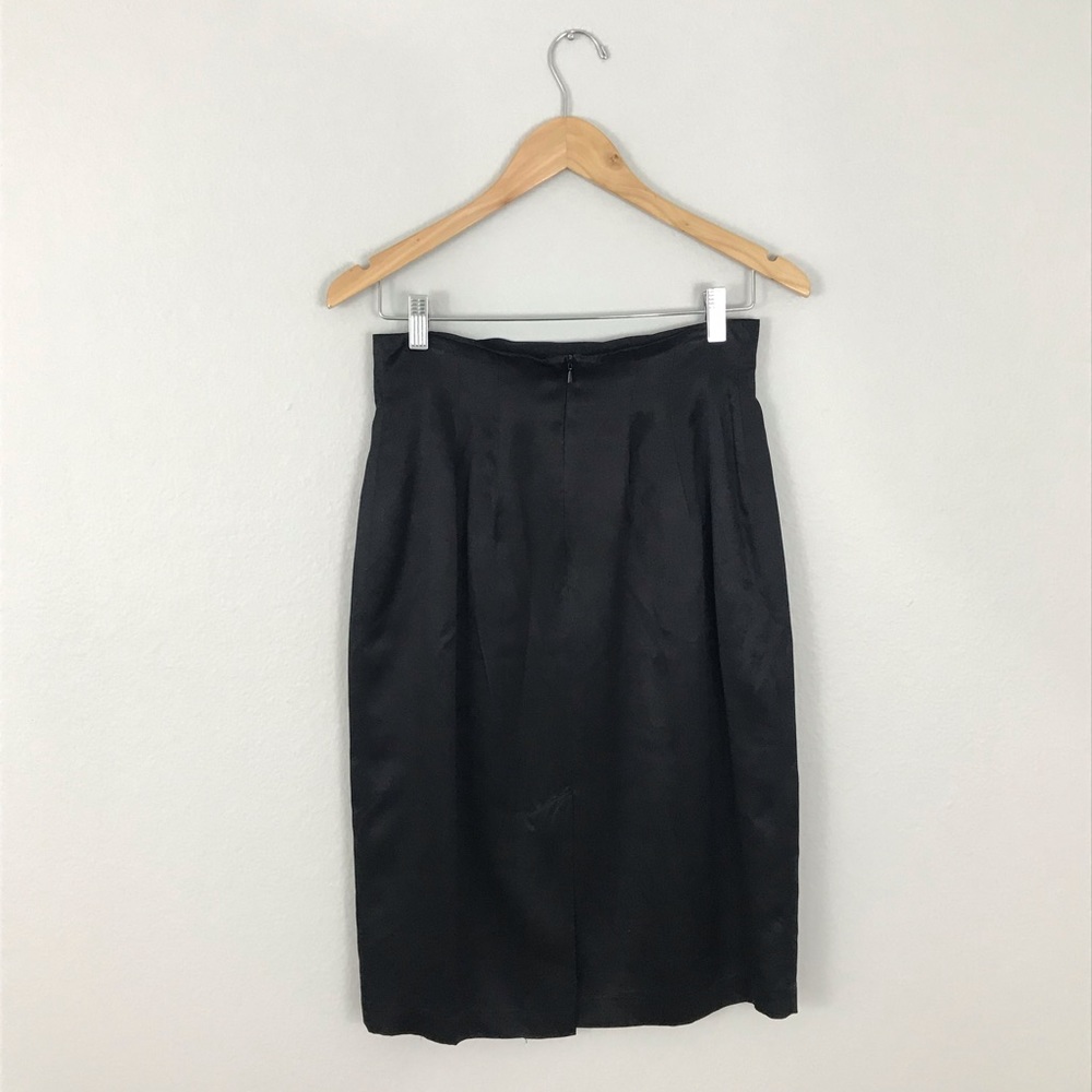 Vintage Bloomingdales Black 100% Silk Satin Skirt Pencil Straight 10 Medium - Picture 4 of 5